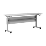 English Elm Commercial Grade Commercial Grade 72" x 24" Heavy-Duty Nesting Flip Training Table with T-Legs, Modesty Panel, 1" Thick Tabletop, and Steel Frame