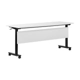 English Elm Commercial Grade Commercial Grade 72" x 24" Heavy-Duty Nesting Flip Training Table with T-Legs, Modesty Panel, 1" Thick Tabletop, and Black Steel Frame