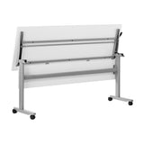 English Elm Commercial Grade Commercial Grade 72" x 24" Heavy-Duty Nesting Flip Training Table with T-Legs, Modesty Panel, 1" Thick Tabletop, and Gray Steel Frame