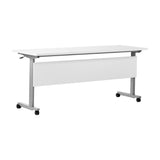 English Elm Commercial Grade Commercial Grade 72" x 24" Heavy-Duty Nesting Flip Training Table with T-Legs, Modesty Panel, 1" Thick Tabletop, and Gray Steel Frame