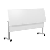 English Elm Commercial Grade Commercial Grade 72" x 24" Heavy-Duty Nesting Flip Training Table with T-Legs, Modesty Panel, 1" Thick Tabletop, and Gray Steel Frame