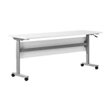 English Elm Commercial Grade Commercial Grade 72" x 24" Heavy-Duty Nesting Flip Training Table with T-Legs, Modesty Panel, 1" Thick Tabletop, and Gray Steel Frame