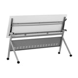 English Elm Commercial Grade Commercial Grade 72" x 24" Heavy-Duty Nesting Flip Training Table with Y-Legs, Modesty Panel, 1" Thick Tabletop, and Gray Steel Frame