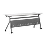 English Elm Commercial Grade Commercial Grade 72" x 24" Heavy-Duty Nesting Flip Training Table with Y-Legs, Modesty Panel, 1" Thick Tabletop, and Gray Steel Frame