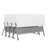 English Elm Commercial Grade Commercial Grade 72" x 24" Heavy-Duty Nesting Flip Training Table with Y-Legs, Modesty Panel, 1" Thick Tabletop, and Gray Steel Frame