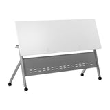 English Elm Commercial Grade Commercial Grade 72" x 24" Heavy-Duty Nesting Flip Training Table with Y-Legs, Modesty Panel, 1" Thick Tabletop, and Gray Steel Frame