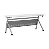 English Elm Commercial Grade Commercial Grade 72" x 24" Heavy-Duty Nesting Flip Training Table with Y-Legs, Modesty Panel, 1" Thick Tabletop, and Gray Steel Frame