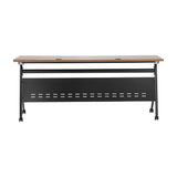 English Elm Commercial Grade Commercial Grade 72" x 24" Heavy-Duty Nesting Flip Training Table with Y-Legs, Modesty Panel, 1" Thick Walnut Tabletop, and Black Steel Frame