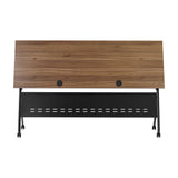 English Elm Commercial Grade Commercial Grade 72" x 24" Heavy-Duty Nesting Flip Training Table with Y-Legs, Modesty Panel, 1" Thick Walnut Tabletop, and Black Steel Frame