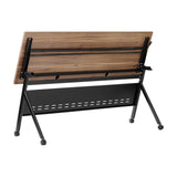 English Elm Commercial Grade Commercial Grade 72" x 24" Heavy-Duty Nesting Flip Training Table with Y-Legs, Modesty Panel, 1" Thick Walnut Tabletop, and Black Steel Frame