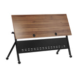 English Elm Commercial Grade Commercial Grade 72" x 24" Heavy-Duty Nesting Flip Training Table with Y-Legs, Modesty Panel, 1" Thick Walnut Tabletop, and Black Steel Frame