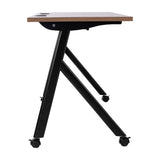 English Elm Commercial Grade Commercial Grade 72" x 24" Heavy-Duty Nesting Flip Training Table with Y-Legs, Modesty Panel, 1" Thick Walnut Tabletop, and Black Steel Frame