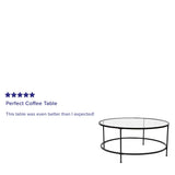 English Elm Coffee and End Table Set - Clear Glass Top with Round Matte Frame - 3 Piece Occasional Table Set