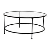 English Elm Coffee and End Table Set - Clear Glass Top with Round Matte Frame - 3 Piece Occasional Table Set