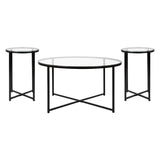 English Elm Coffee and End Table Set - Clear Glass Top with Matte Frame - 3 Piece Occasional Table Set