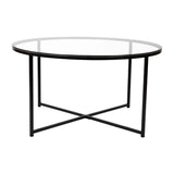 English Elm Coffee and End Table Set - Clear Glass Top with Matte Frame - 3 Piece Occasional Table Set