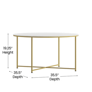 English Elm Coffee and End Table Set - Laminate Top with Brushed Gold Crisscross Frame, 3 Piece Occasional Table Set