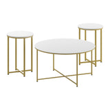 English Elm Coffee and End Table Set - Laminate Top with Brushed Gold Crisscross Frame, 3 Piece Occasional Table Set