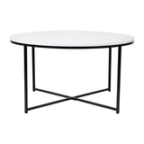 English Elm Coffee and End Table Set - White Laminate Top with Matte Crisscross Frame, 3 Piece Table Set