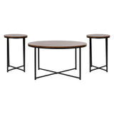 English Elm Coffee and End Table Set - Walnut Laminate Top & Matte Crisscross Frame, 3 Piece Table Set