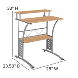 English Elm Computer Desk with Top and Lower Storage Shelves