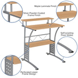 English Elm Computer Desk with Top and Lower Storage Shelves