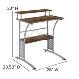 English Elm Computer Desk with Top and Lower Storage Shelves