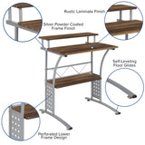 English Elm Computer Desk with Top and Lower Storage Shelves