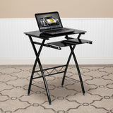 Modern Tempered Glass Computer Desk with Pull-Out Keyboard Tray, Black Finish