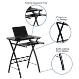 English Elm Tempered Glass Computer Desk with Pull-Out Keyboard Tray