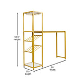 English Elm Commercial Grade Metal Bar and Wine Table with 2 Slanted Shelves for Bottle Storage and Hanging Glass Storage, Frame with Marble Melamine Table Top