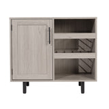 English Elm Commercial Grade Classic Bar and Sideboard with Shaker Style Single Door Cabinet with Hanging Glass Storage and Open Bottle Shelves,