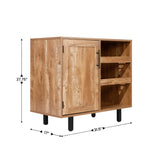 English Elm Commercial Grade Classic Bar and Sideboard with Shaker Style Single Door Cabinet with Hanging Glass Storage and Open Bottle Shelves,