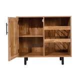 English Elm Commercial Grade Classic Bar and Sideboard with Shaker Style Single Door Cabinet with Hanging Glass Storage and Open Bottle Shelves,