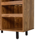 English Elm Commercial Grade Classic Bar and Sideboard with Shaker Style Single Door Cabinet with Hanging Glass Storage and Open Bottle Shelves,