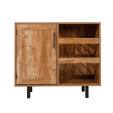 English Elm Commercial Grade Classic Bar and Sideboard with Shaker Style Single Door Cabinet with Hanging Glass Storage and Open Bottle Shelves,