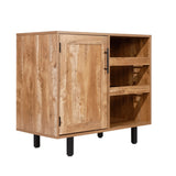 English Elm Commercial Grade Classic Bar and Sideboard with Shaker Style Single Door Cabinet with Hanging Glass Storage and Open Bottle Shelves,