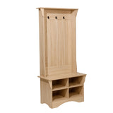 English Elm 31.5" Wide Hall Tree with Bench, 3 Single Storage Hooks, and 4 Lower Storage Cubbies with Adjustable Shelves in Weathered Wood