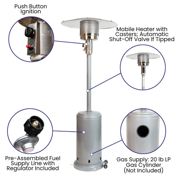 English Elm Commercial Grade Patio Outdoor Heating- Stainless Steel 40,000 BTU Propane Heater with Wheels-Commercial & Residential Use-7.5 Feet Tall