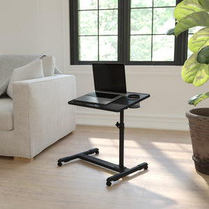 English Elm Adjustable Height Steel Mobile Computer Desk