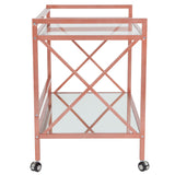 English Elm Glass Kitchen Serving and Bar Cart with Rose Gold Frame