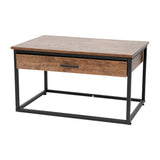 English Elm Commercial Grade 2 Piece Modern Nesting Coffee Table Set with Storage Drawer in Finish with Black Sled Base Metal Frames