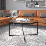 English Elm Coffee Table - Modern Clear Glass Accent Table with Crisscross Matte Frame