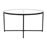 English Elm Coffee Table - Modern Clear Glass Accent Table with Crisscross Matte Frame