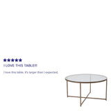 English Elm Coffee Table - Modern Clear Glass Accent Table with Crisscross Brushed Frame