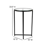 English Elm End Table - Modern Clear Glass Accent Table with Crisscross Matte Frame