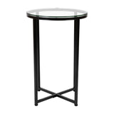 English Elm End Table - Modern Clear Glass Accent Table with Crisscross Matte Frame