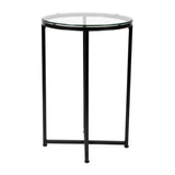 English Elm End Table - Modern Clear Glass Accent Table with Crisscross Matte Frame