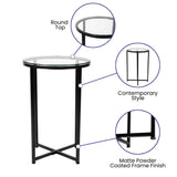 English Elm End Table - Modern Clear Glass Accent Table with Crisscross Matte Frame