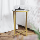 Clear Glass End Table with Crisscross Brushed Frame - Modern Luxe Design, Easy Assembly (16